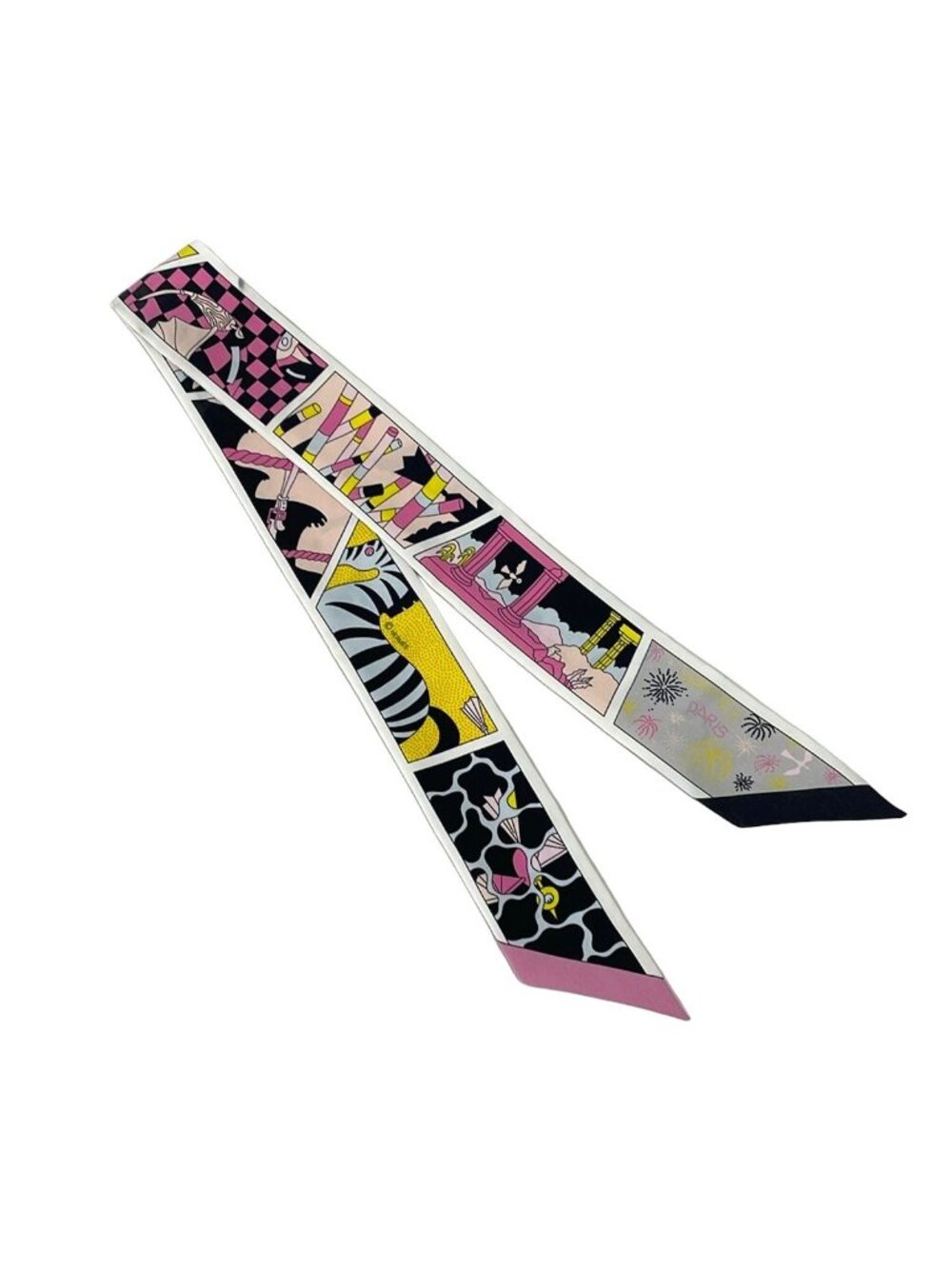 Hermes Scarf Twilly Light Pink White Multi Ribbon - Picture 3 of 6